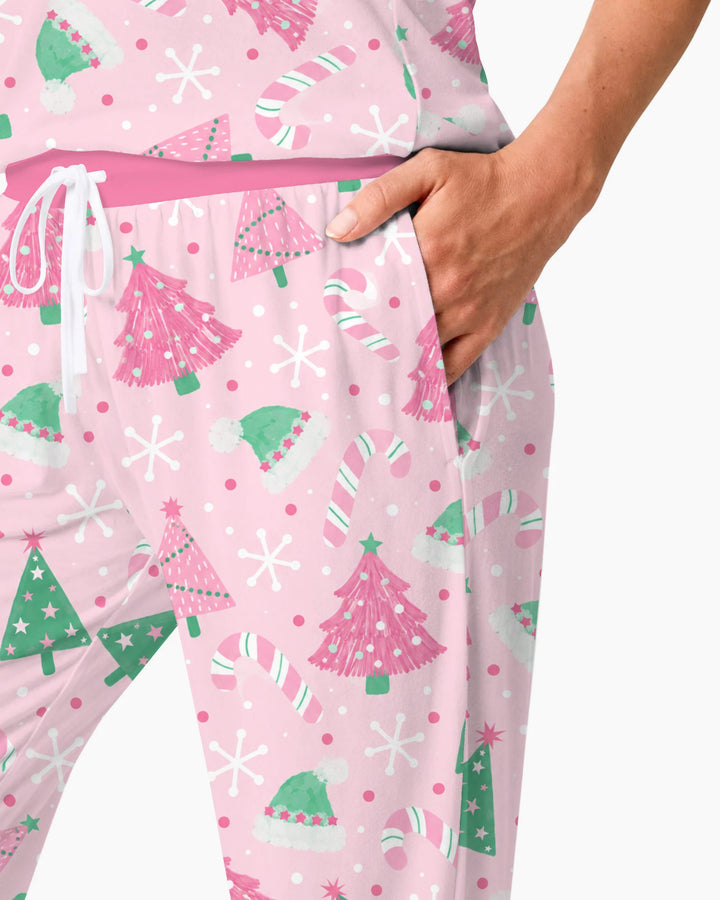 Pink & Mint Candy Christmas Trees Bamboo Women Pajama Set