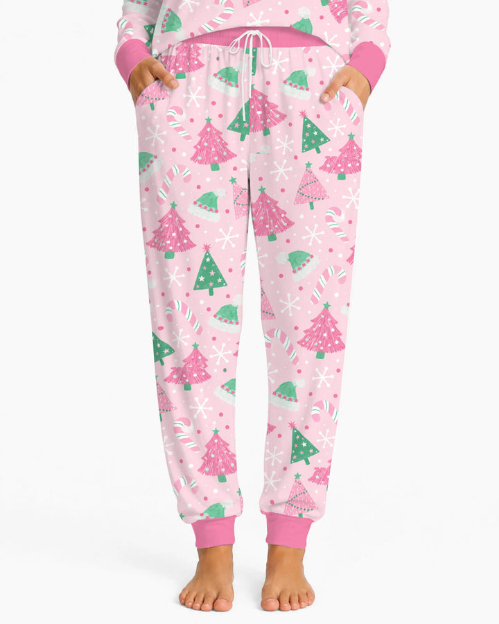 Pink & Mint Candy Christmas Trees Bamboo Women Pajama Set