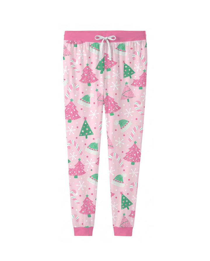 Pink & Mint Candy Christmas Trees Bamboo Women Pajama Set