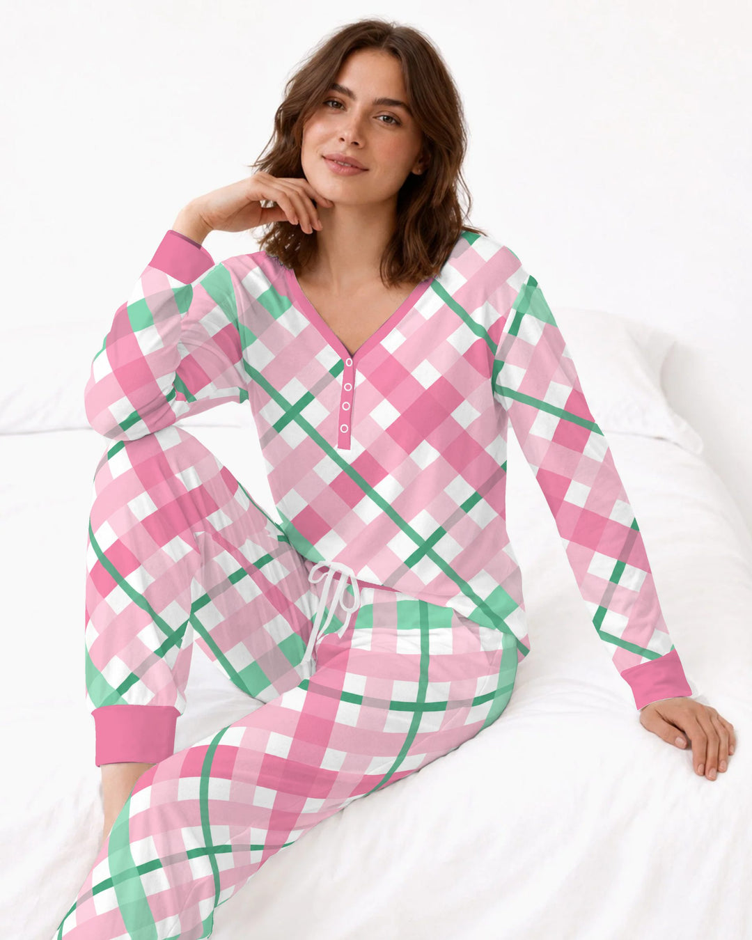 Pink & Mint Christmas Plaid Bamboo Women Pajama Set