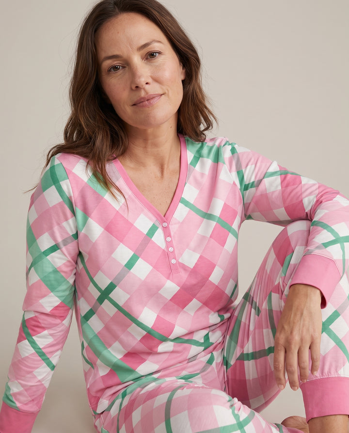 Pink & Mint Christmas Plaid Bamboo Women Pajama Set