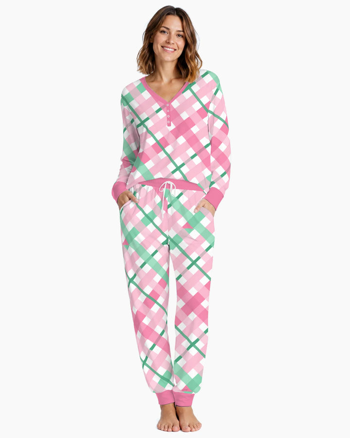 Pink & Mint Christmas Plaid Bamboo Women Pajama Set