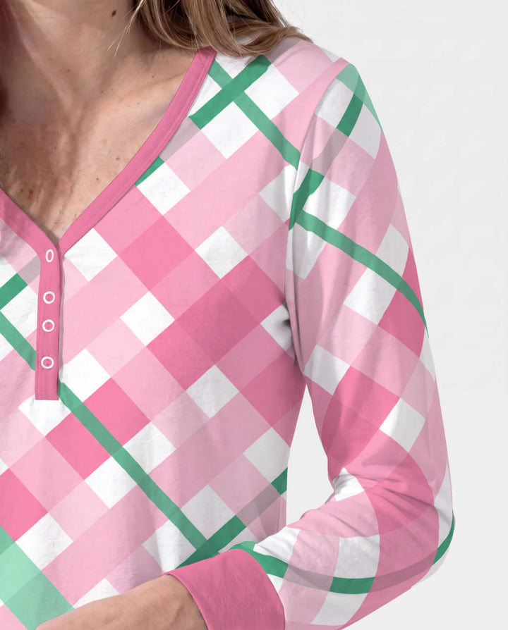 Pink & Mint Christmas Plaid Bamboo Women Pajama Set