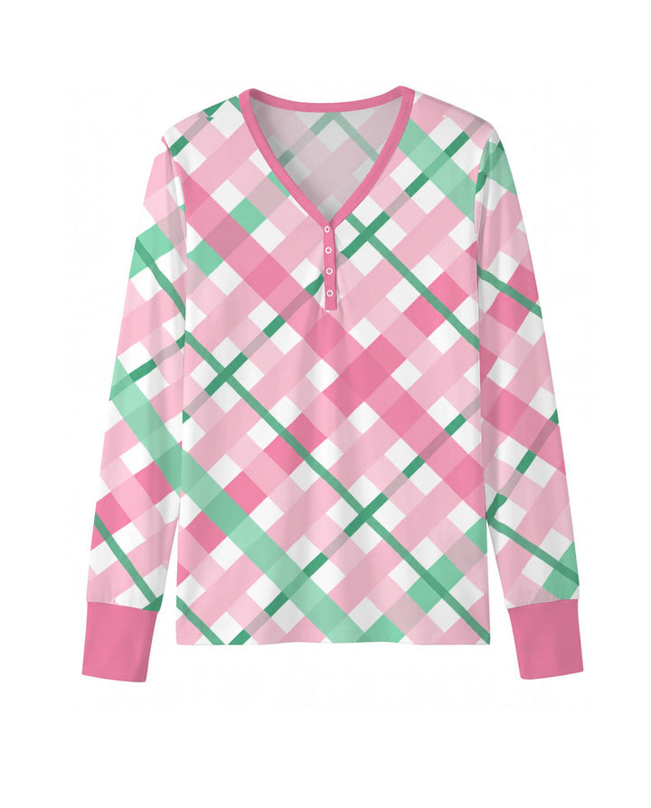 Pink & Mint Christmas Plaid Bamboo Women Pajama Set