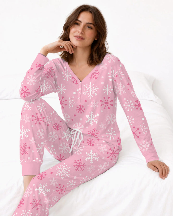 Pretty in Pink Christmas Snowflakes Bamboo Women Pajama Set