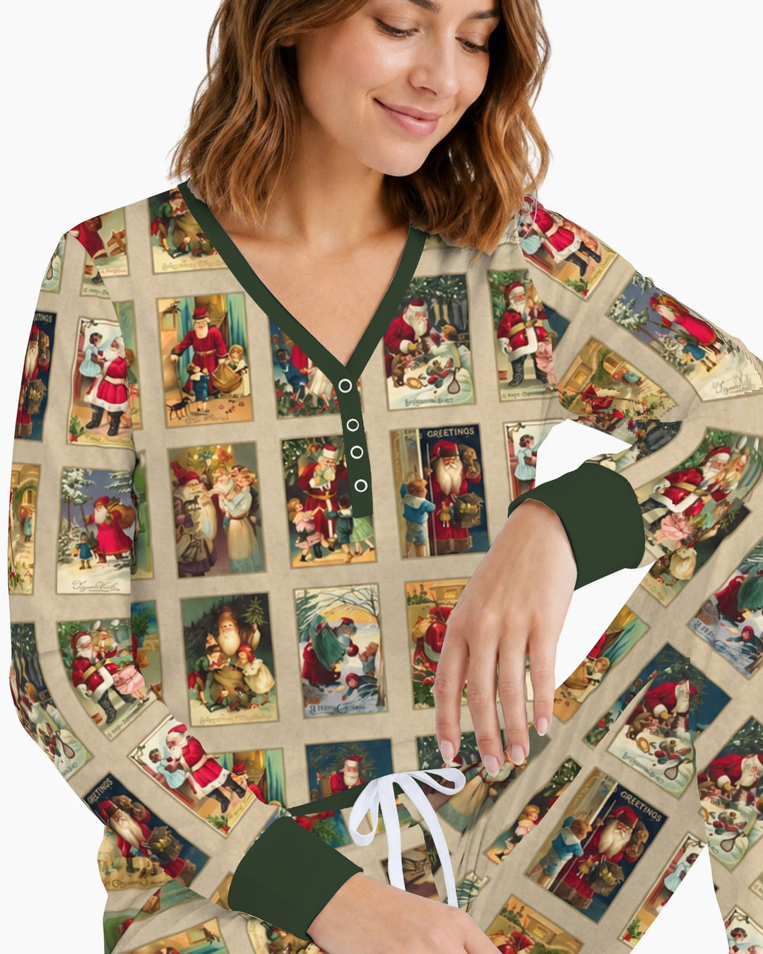 Vintage Santa Christmas Postcards Bamboo Women Pajama Set