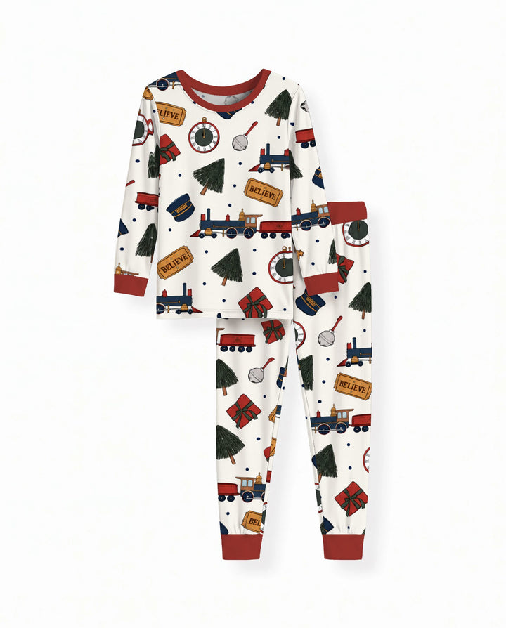 Polar Express Christmas Train Toss Bamboo Two Piece Long Sleeve Pajama Set