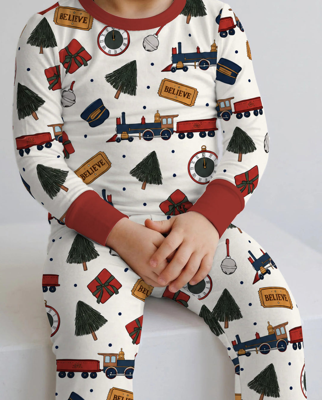 Polar Express Christmas Train Toss Bamboo Two Piece Long Sleeve Pajama Set