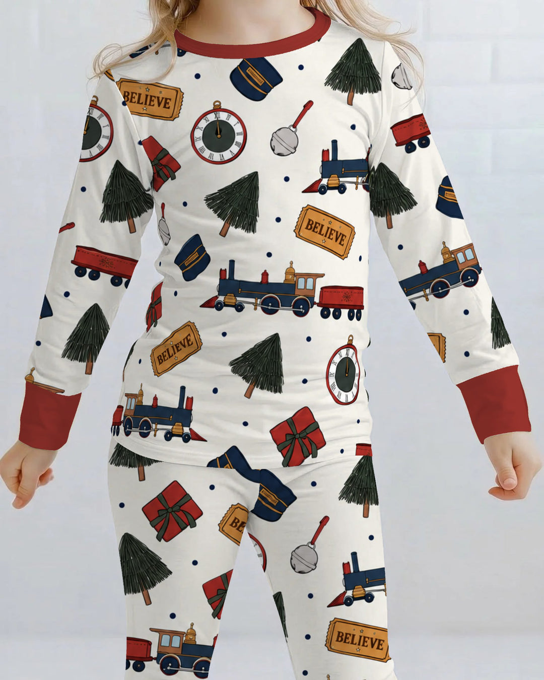 Polar Express Christmas Train Toss Bamboo Two Piece Long Sleeve Pajama Set