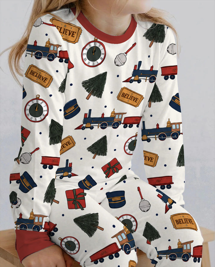 Polar Express Christmas Train Toss Bamboo Two Piece Long Sleeve Pajama Set