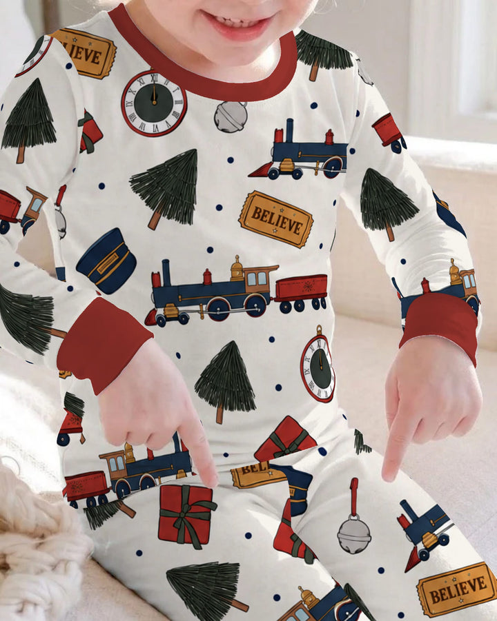 Polar Express Christmas Train Toss Bamboo Two Piece Long Sleeve Pajama Set