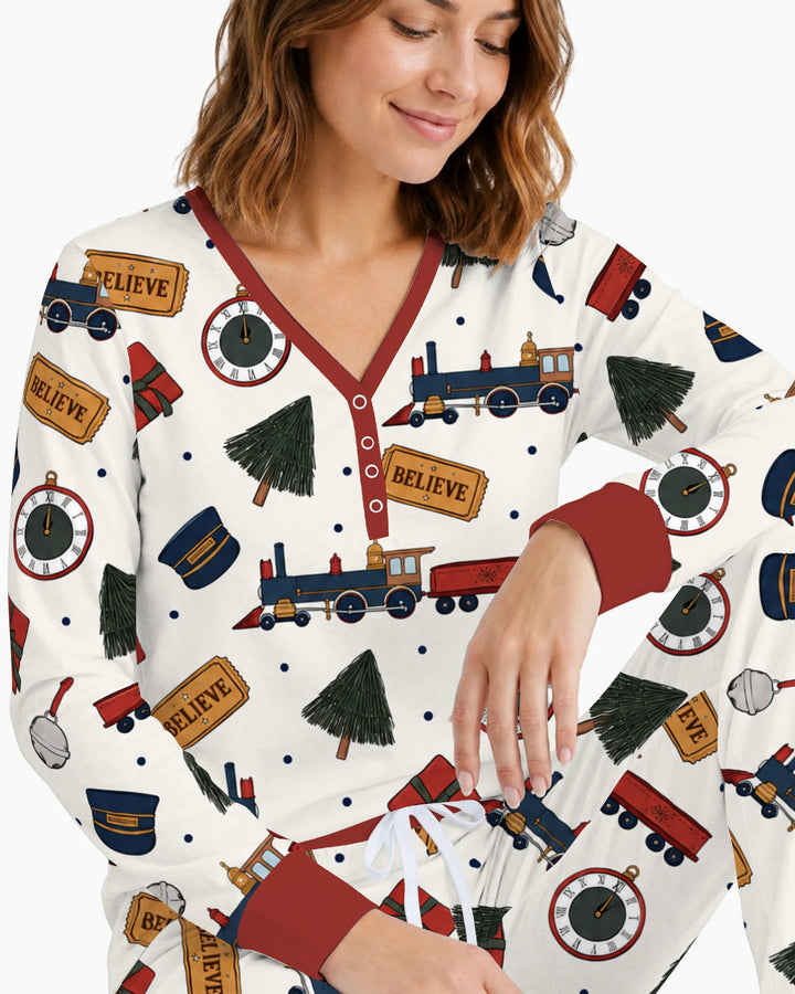 Polar Express Christmas Train Toss Bamboo Women Pajama Set