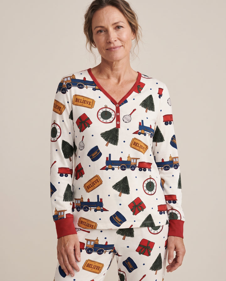 Polar Express Christmas Train Toss Bamboo Women Pajama Set