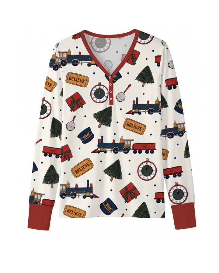 Polar Express Christmas Train Toss Bamboo Women Pajama Set