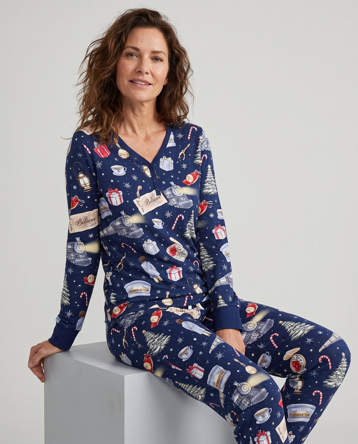 Magical Christmas Train Night Bamboo Women Pajama Set