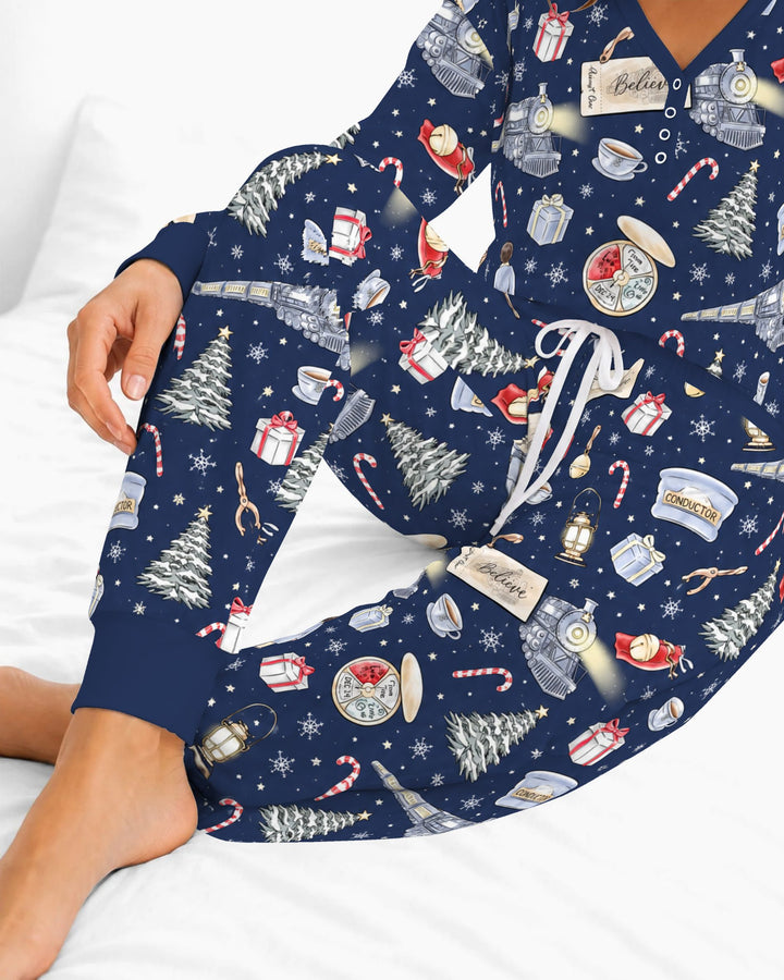Magical Christmas Train Night Bamboo Women Pajama Set