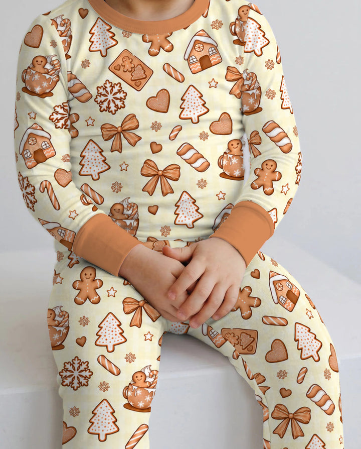 Gingerbread Christmas Cookie Toss Bamboo Two Piece Long Sleeve Pajama Set