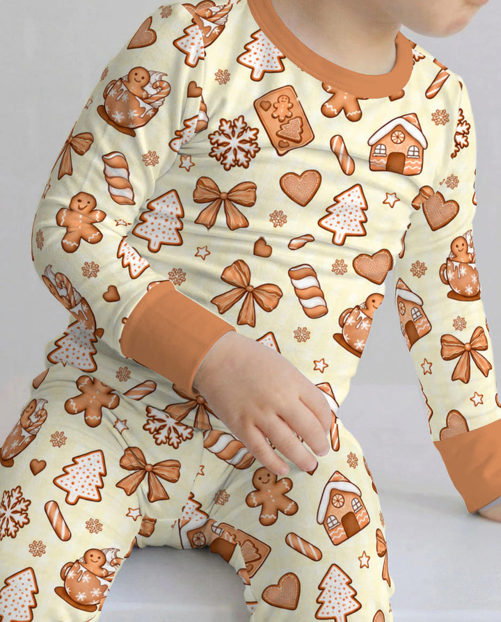 Gingerbread Christmas Cookie Toss Bamboo Two Piece Long Sleeve Pajama Set