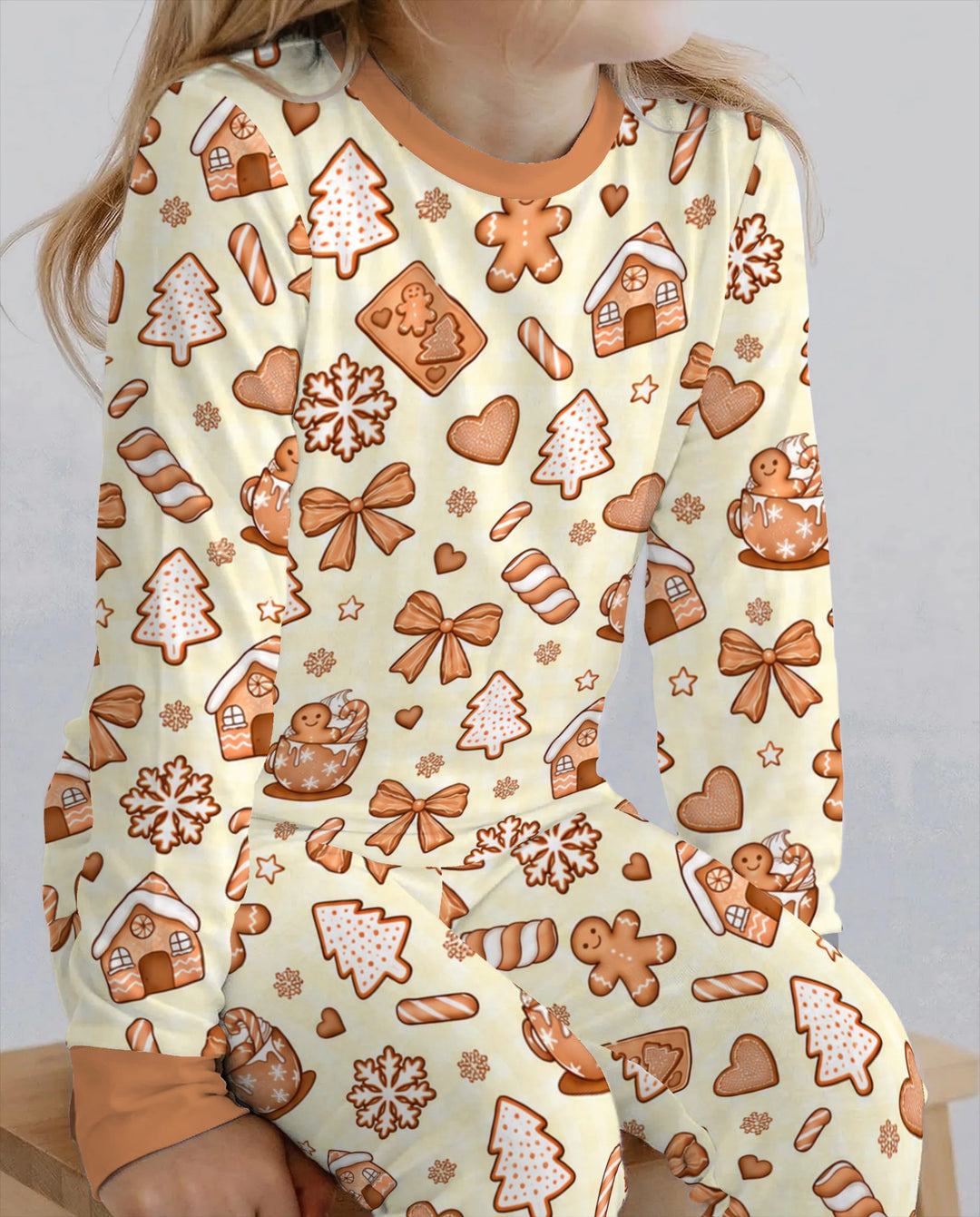 Gingerbread Christmas Cookie Toss Bamboo Two Piece Long Sleeve Pajama Set