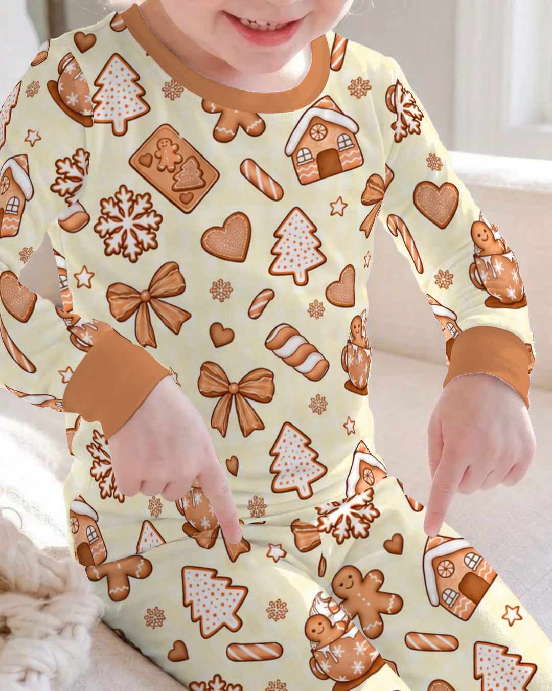 Gingerbread Christmas Cookie Toss Bamboo Two Piece Long Sleeve Pajama Set