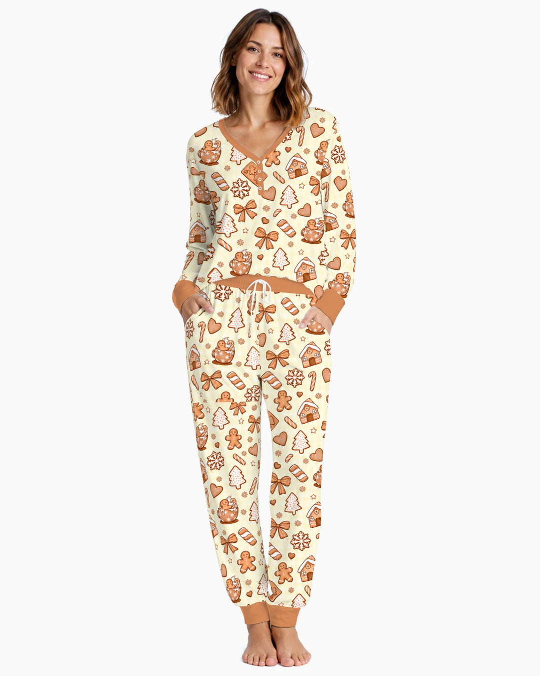 Gingerbread Christmas Cookie Toss Bamboo Women Pajama Set