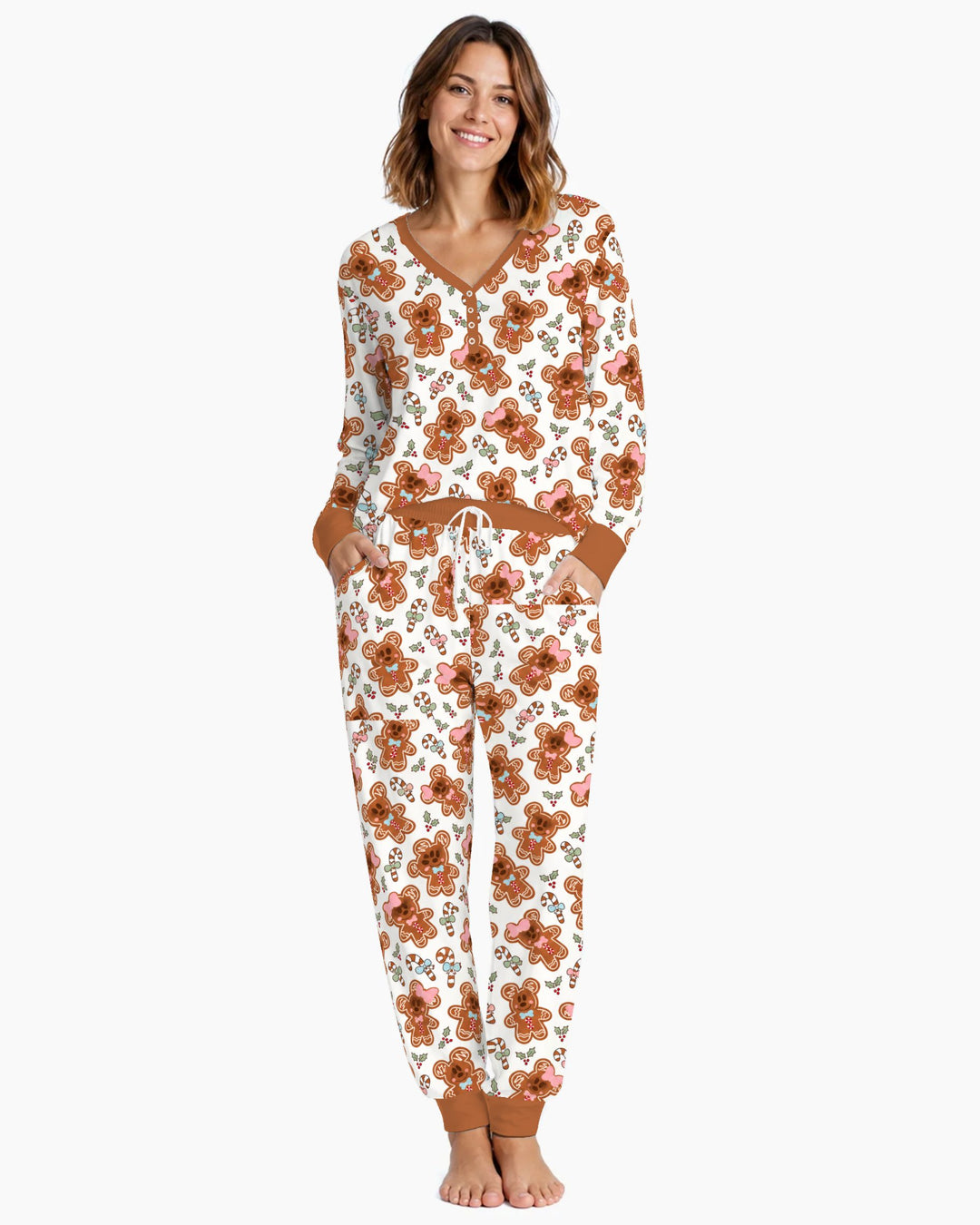 Cute Gingerbread Couple Toss Bamboo Women Pajama Set