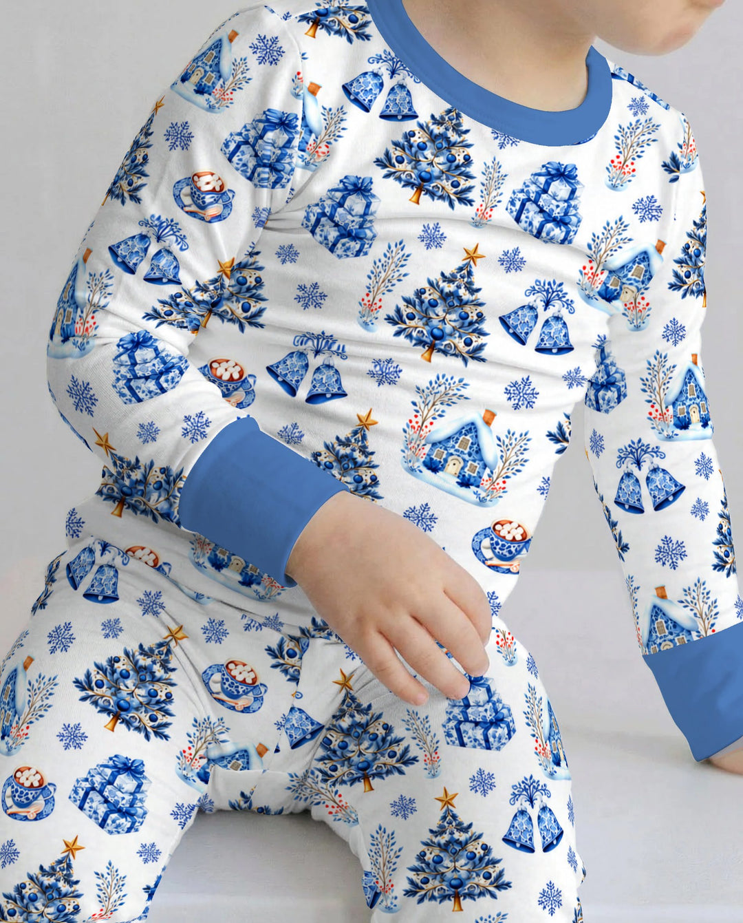 Blue Winter Wonderland Christmas Toss Bamboo Two Piece Long Sleeve Pajama Set