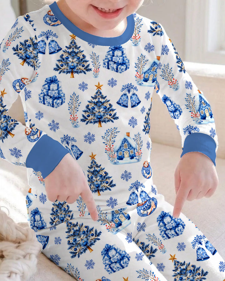 Blue Winter Wonderland Christmas Toss Bamboo Two Piece Long Sleeve Pajama Set