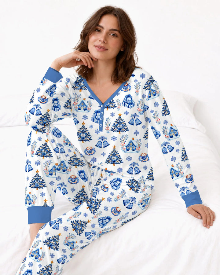 Blue Winter Wonderland Christmas Toss Bamboo Women Pajama Set