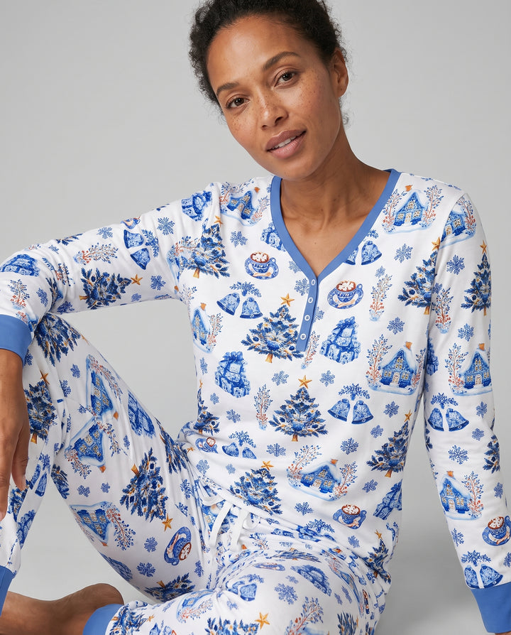 Blue Winter Wonderland Christmas Toss Bamboo Women Pajama Set