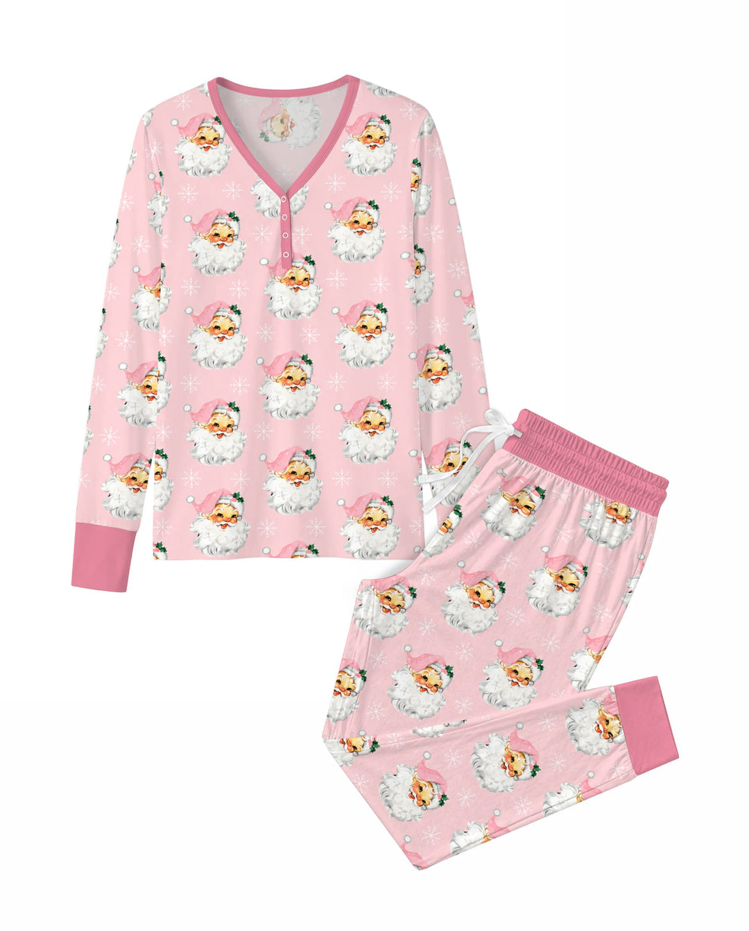 Vintage Pink Santa Face Toss Bamboo Women Pajama Set
