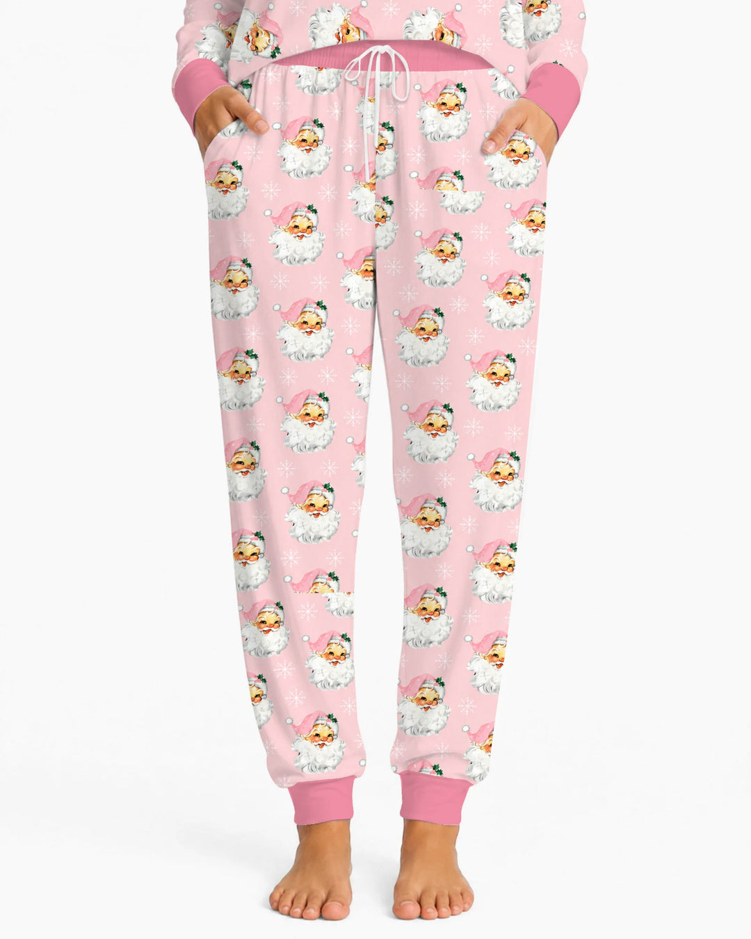 Vintage Pink Santa Face Toss Bamboo Women Pajama Set
