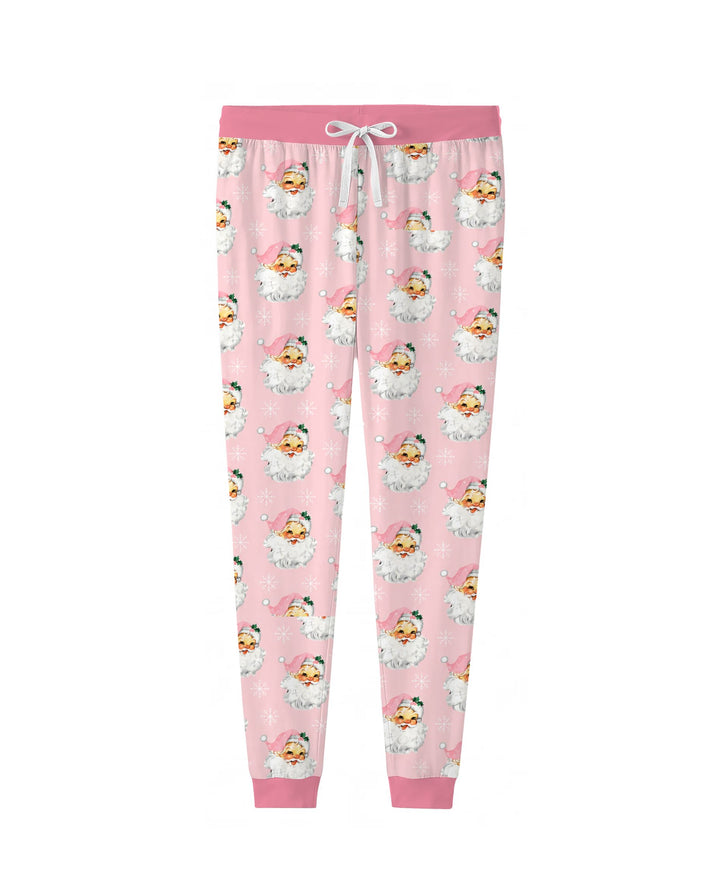 Vintage Pink Santa Face Toss Bamboo Women Pajama Set