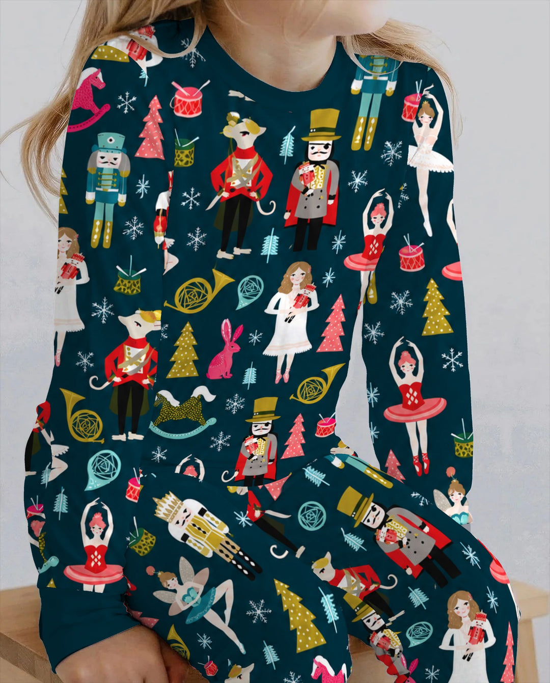 Whimsical Nutcracker Ballet Christmas Bamboo Two Piece Long Sleeve Pajama Set