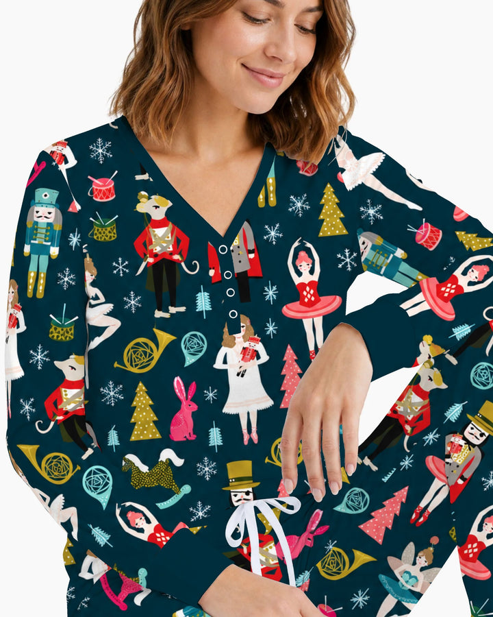 Whimsical Nutcracker Ballet Christmas Bamboo Women Pajama Set