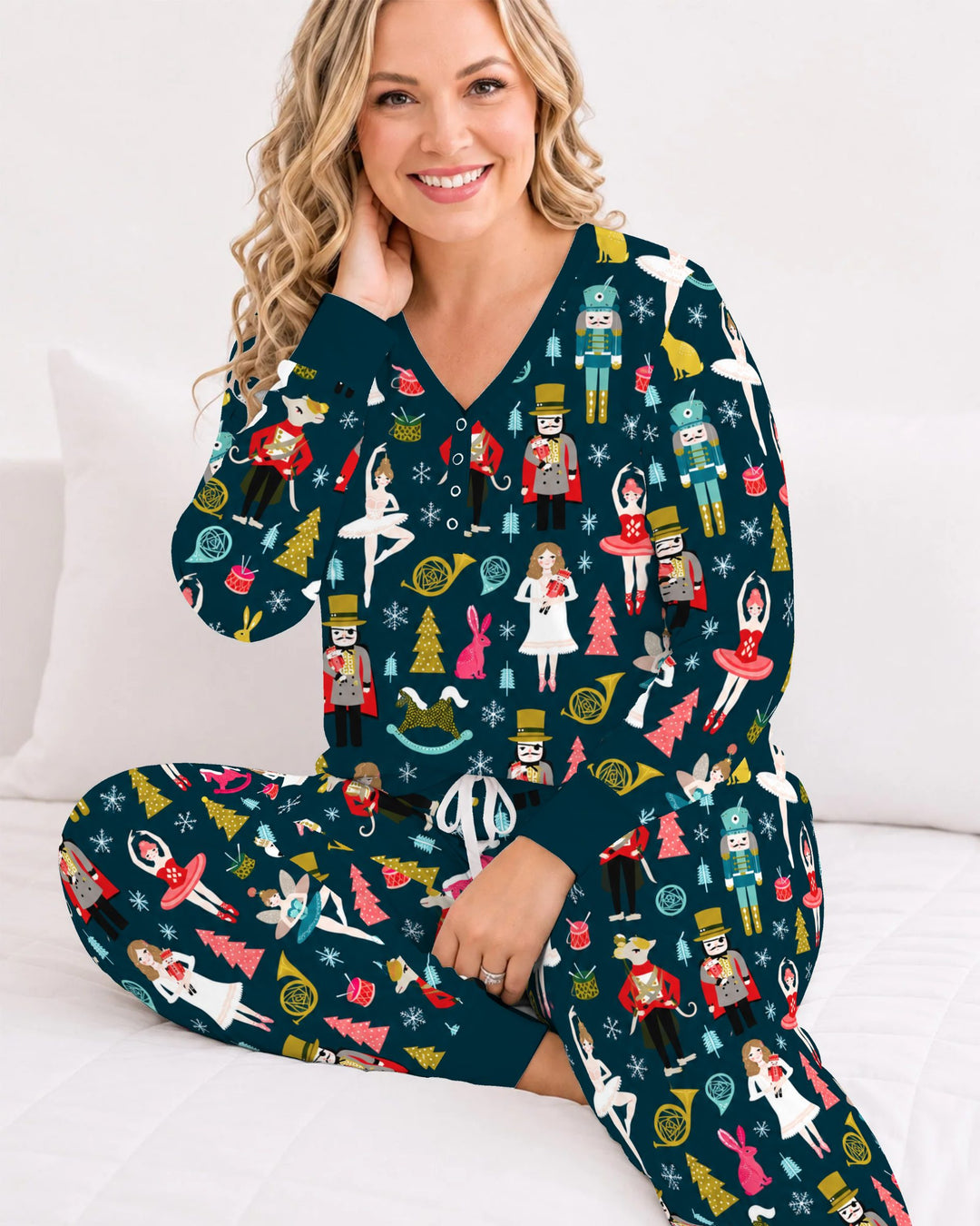 Whimsical Nutcracker Ballet Christmas Bamboo Women Pajama Set
