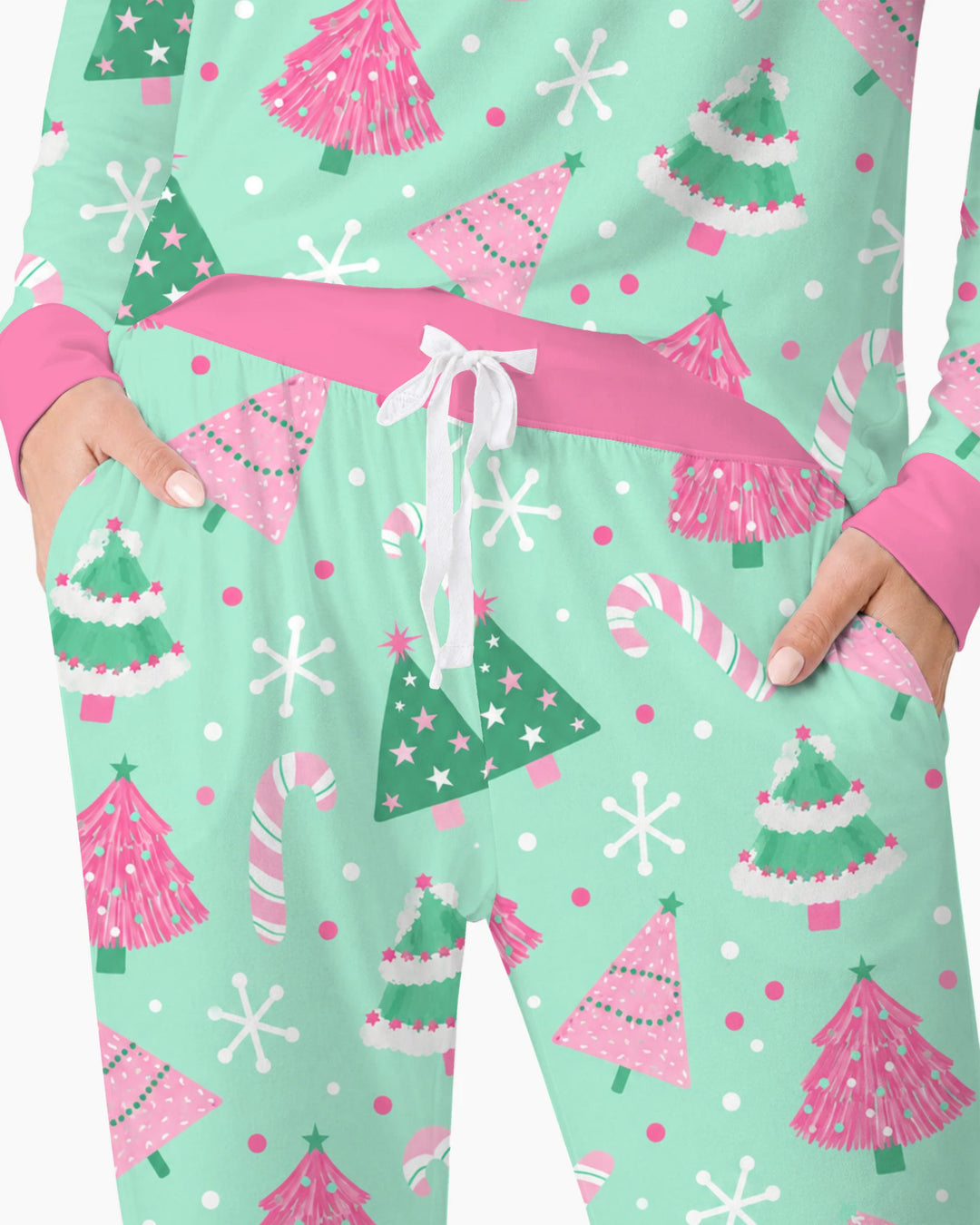Pink & Mint Candy Christmas Trees Bamboo Women Pajama Set