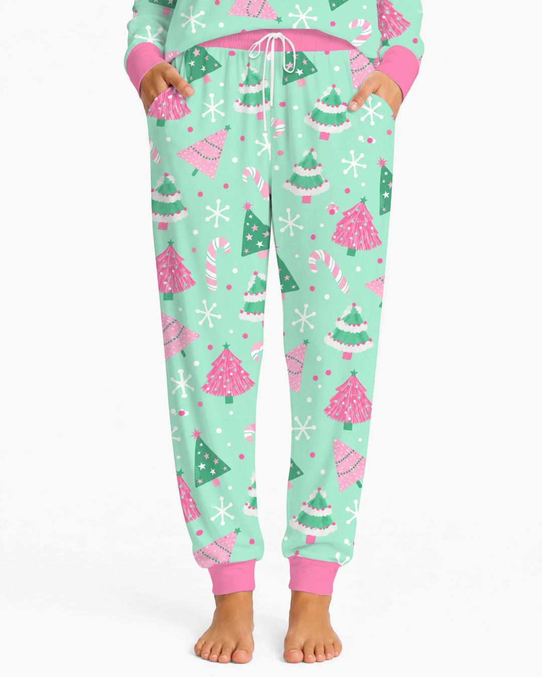 Pink & Mint Candy Christmas Trees Bamboo Women Pajama Set