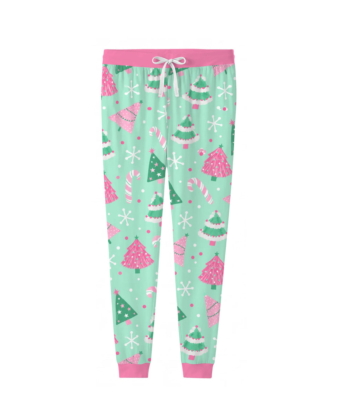 Pink & Mint Candy Christmas Trees Bamboo Women Pajama Set