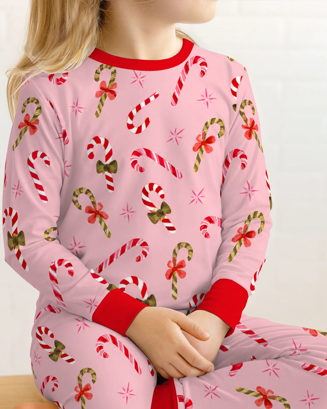 Coquette Christmas Candy Canes & Bows Bamboo Two Piece Long Sleeve Pajama Set