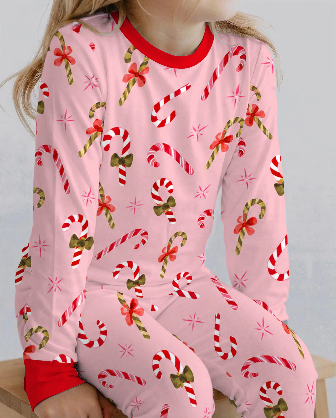 Coquette Christmas Candy Canes & Bows Bamboo Two Piece Long Sleeve Pajama Set