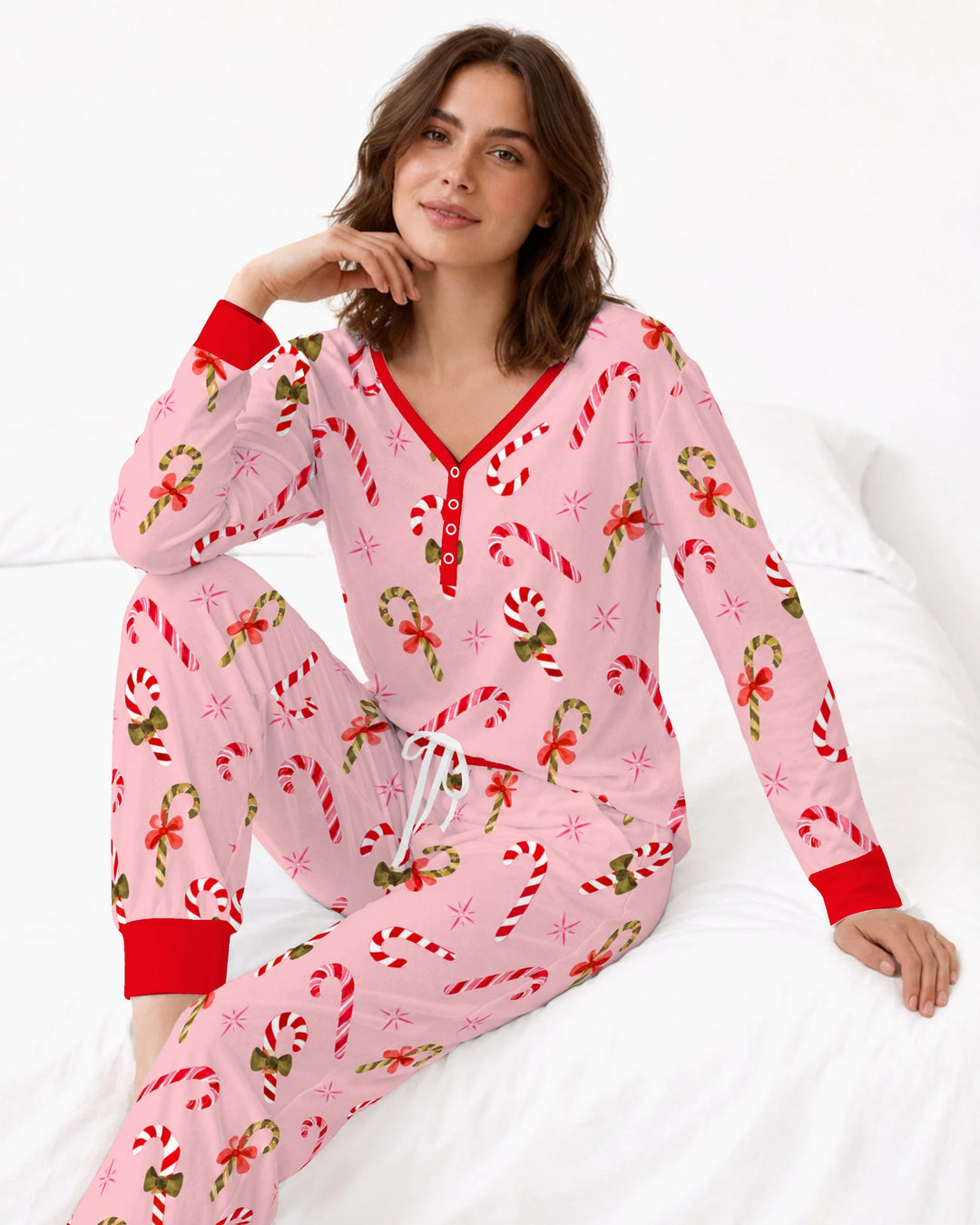 Coquette Christmas Candy Canes & Bows Bamboo Women Pajama Set