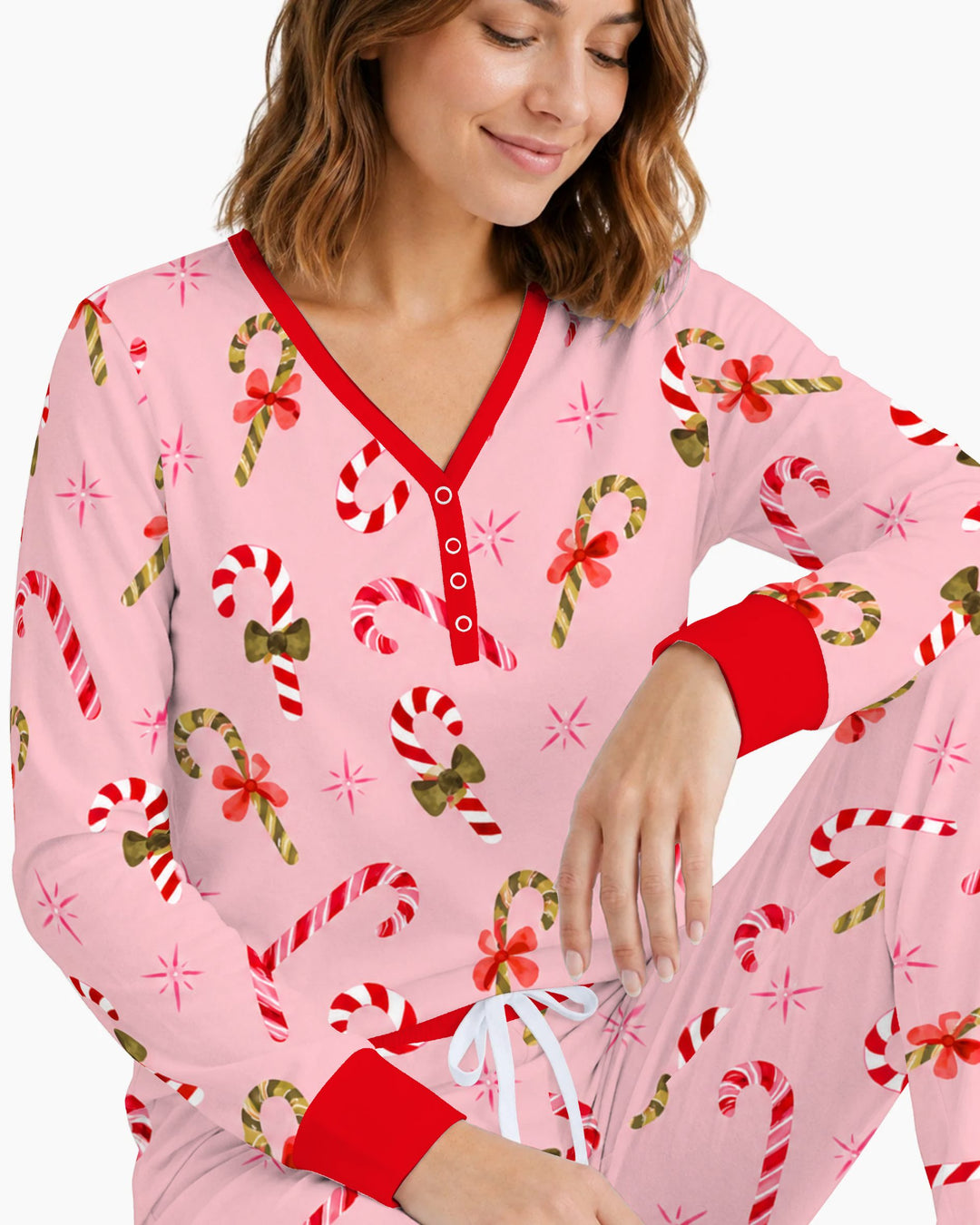 Coquette Christmas Candy Canes & Bows Bamboo Women Pajama Set