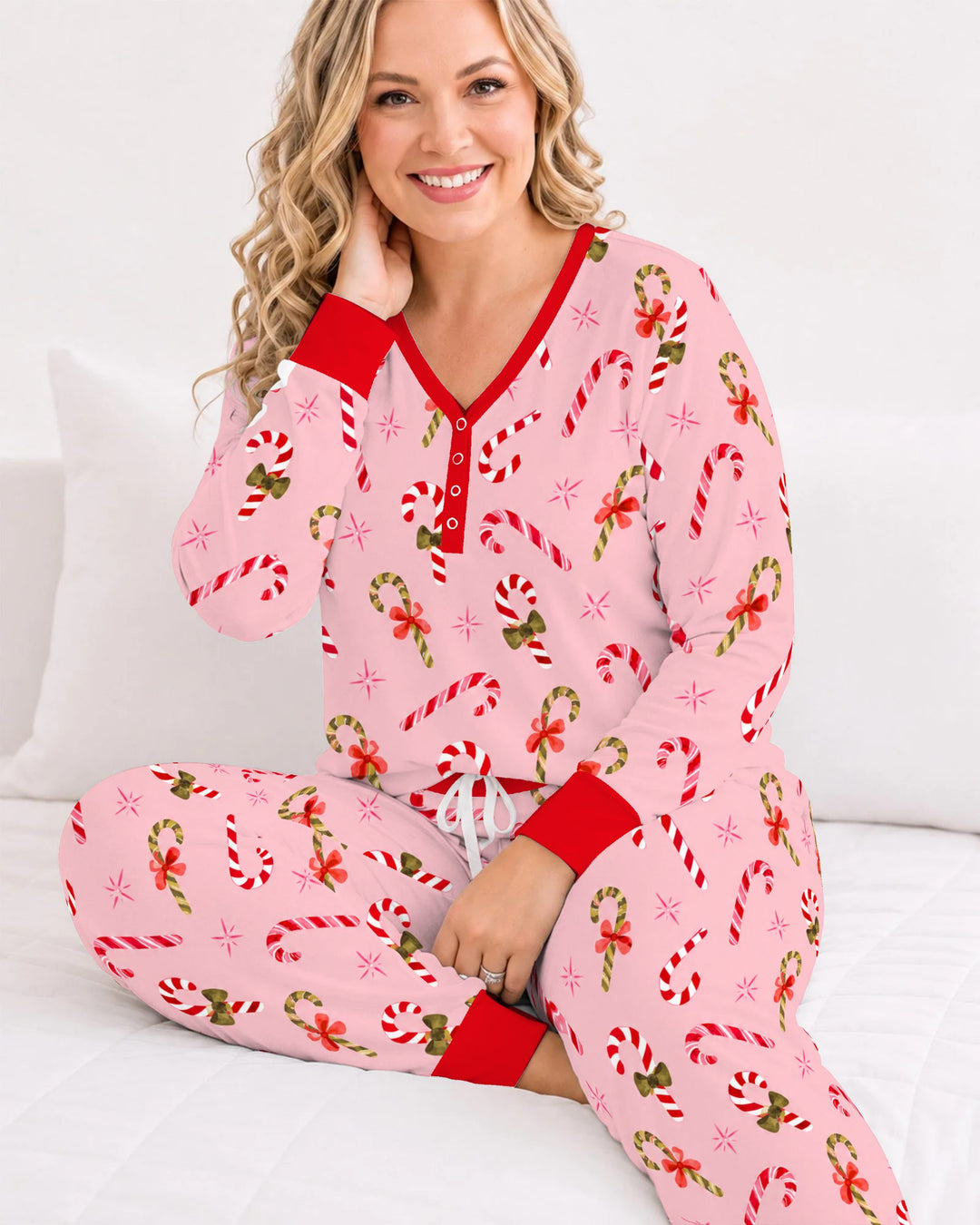 Coquette Christmas Candy Canes & Bows Bamboo Women Pajama Set