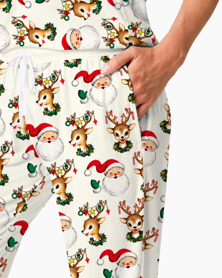 Vintage Santa & Reindeer Christmas Toss Bamboo Women Pajama Set