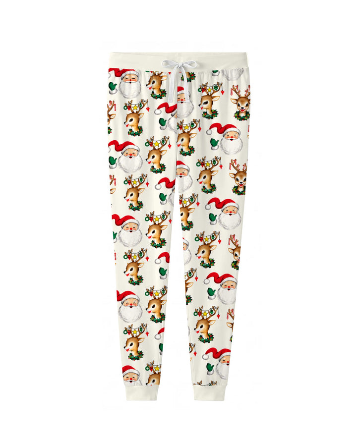 Vintage Santa & Reindeer Christmas Toss Bamboo Women Pajama Set
