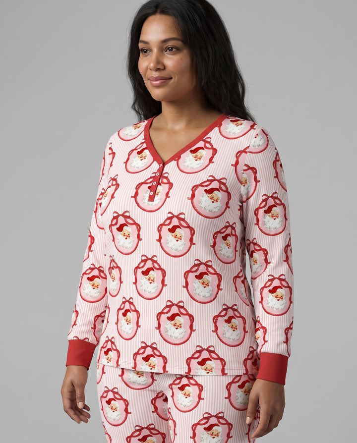 Coquette Vintage Santa Christmas Medallions Bamboo Women Pajama Set