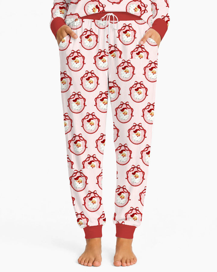 Coquette Vintage Santa Christmas Medallions Bamboo Women Pajama Set