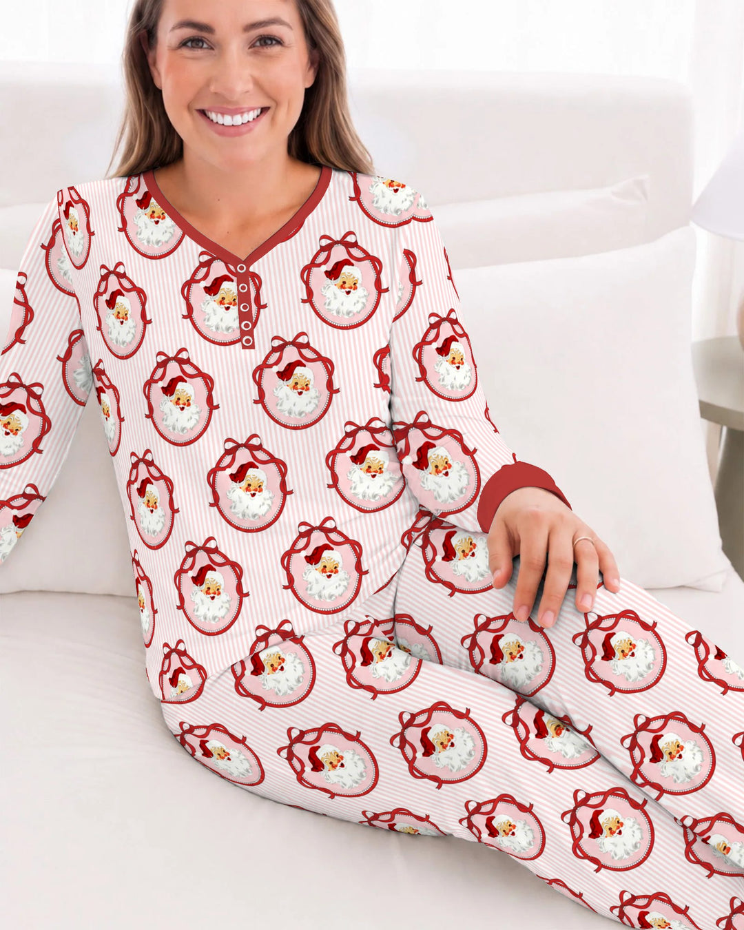 Coquette Vintage Santa Christmas Medallions Bamboo Women Pajama Set