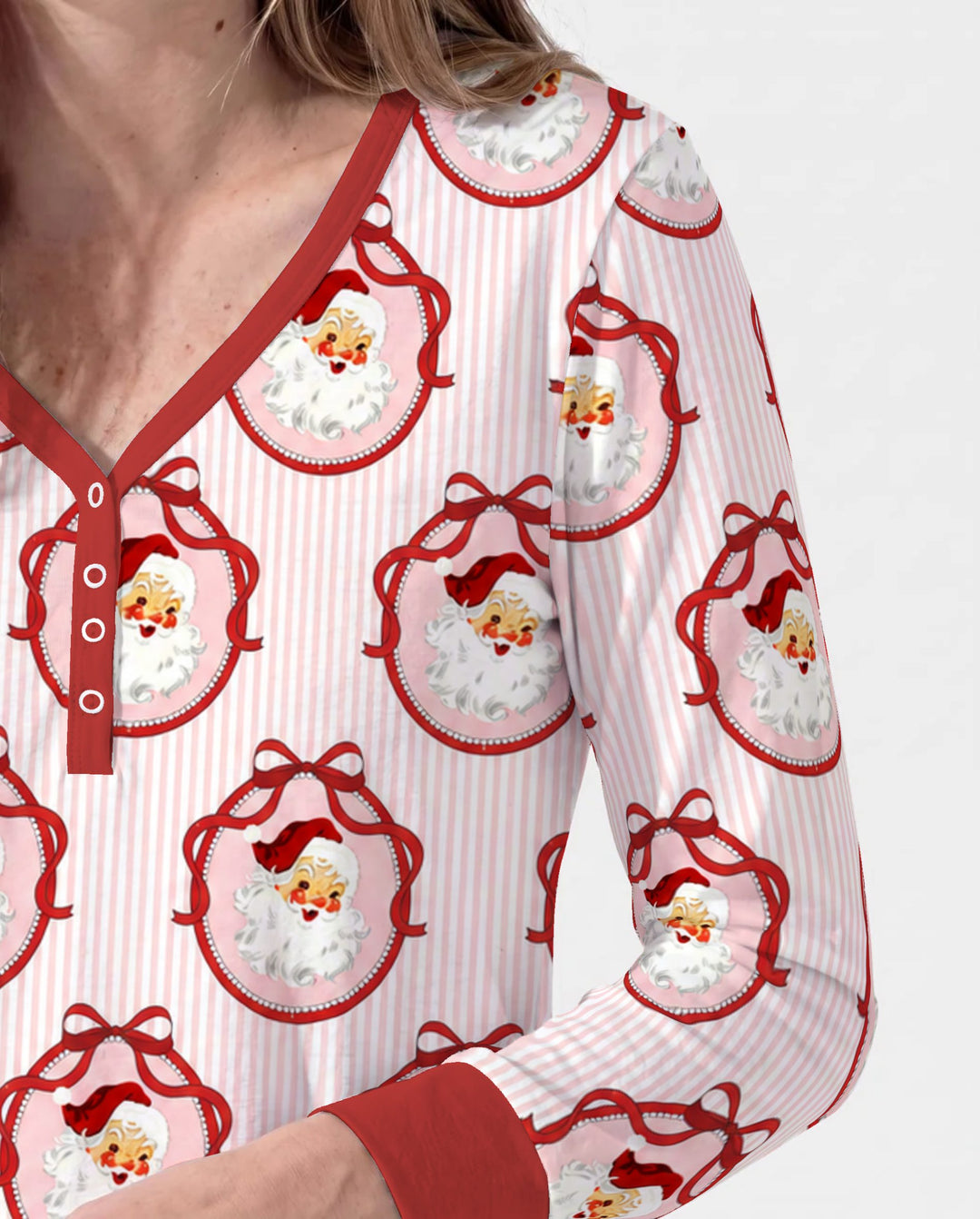 Coquette Vintage Santa Christmas Medallions Bamboo Women Pajama Set